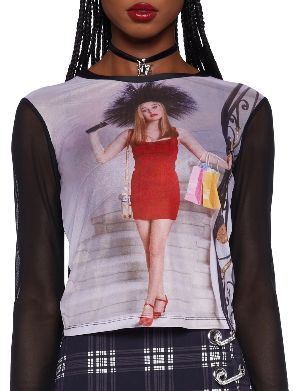 CLUELESS x DOLLS KILL BARNEY REPELLER MESH LONG SLEEVE TOP, size L (BNWT)